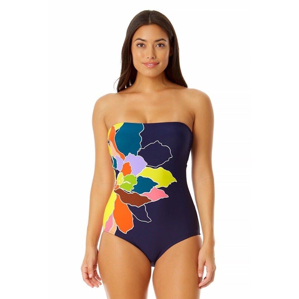 Anne Cole women's Navy-Multicolor Classic Strapless One Piece Swimsuit Sz 12 NWT